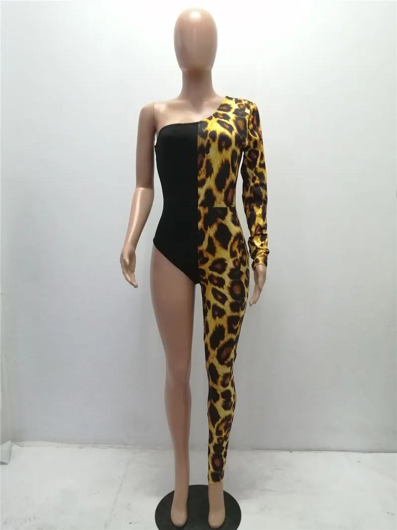 Adogirl Leopard Print Patchwork Women One Leg Jumpsuit Sexy One Shoulder Long Sleeve Skinny Romper Night Club Overalls Bodysuits Adogirl Leopard Print Patchwork Women One Leg Jumpsuit Sexy One Shoulder Long Sleeve Skinny Romper Night Club Overalls Bodysuits