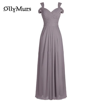 

Long Chiffon Evening Dress LR978 Sexy Spaghetti Strap Robe De Soiree Plus Size Evening Dress Boat Neck Formal Evening Gowns