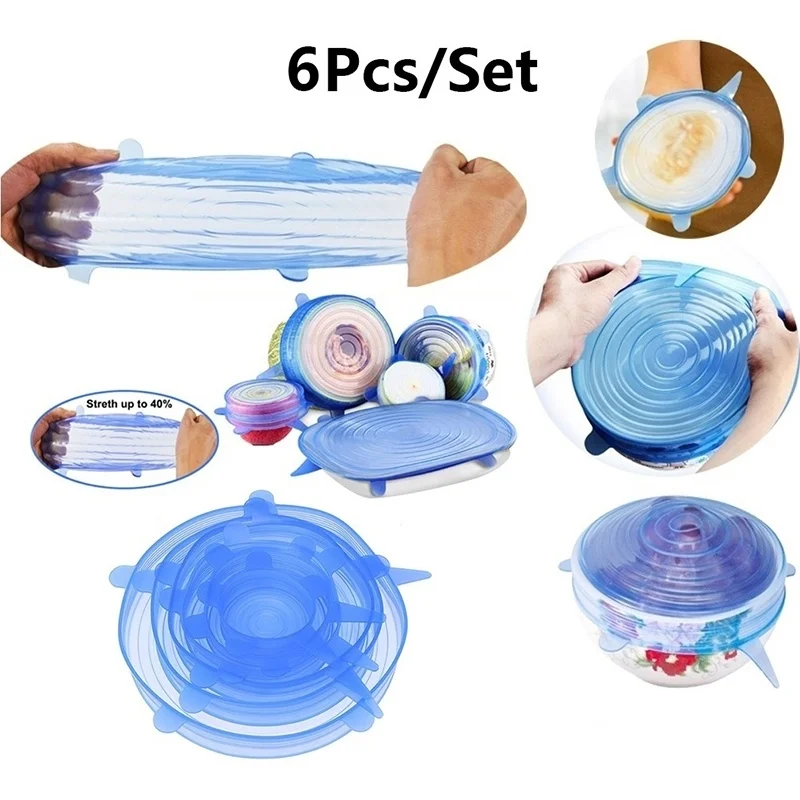 

6pcs Reusable silicon stretch lids universal lid Silicone food wrap bowl pot lid silicone cover pan cooking Kitchen Stoppers