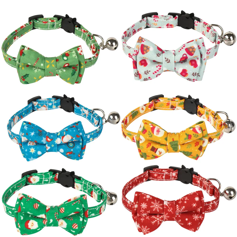 

Cat Collar Breakaway with Bow Tie Christmas Santa Claus Patterns Adjustable Kitten Collars with Bell and Accessories for Kitty