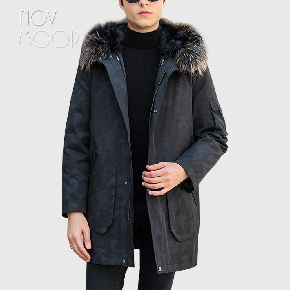 

Novmoop Korean casual style black lamb fur liner fox fur collar men trench coat winter long parka coat erkek mont kaban LT2935
