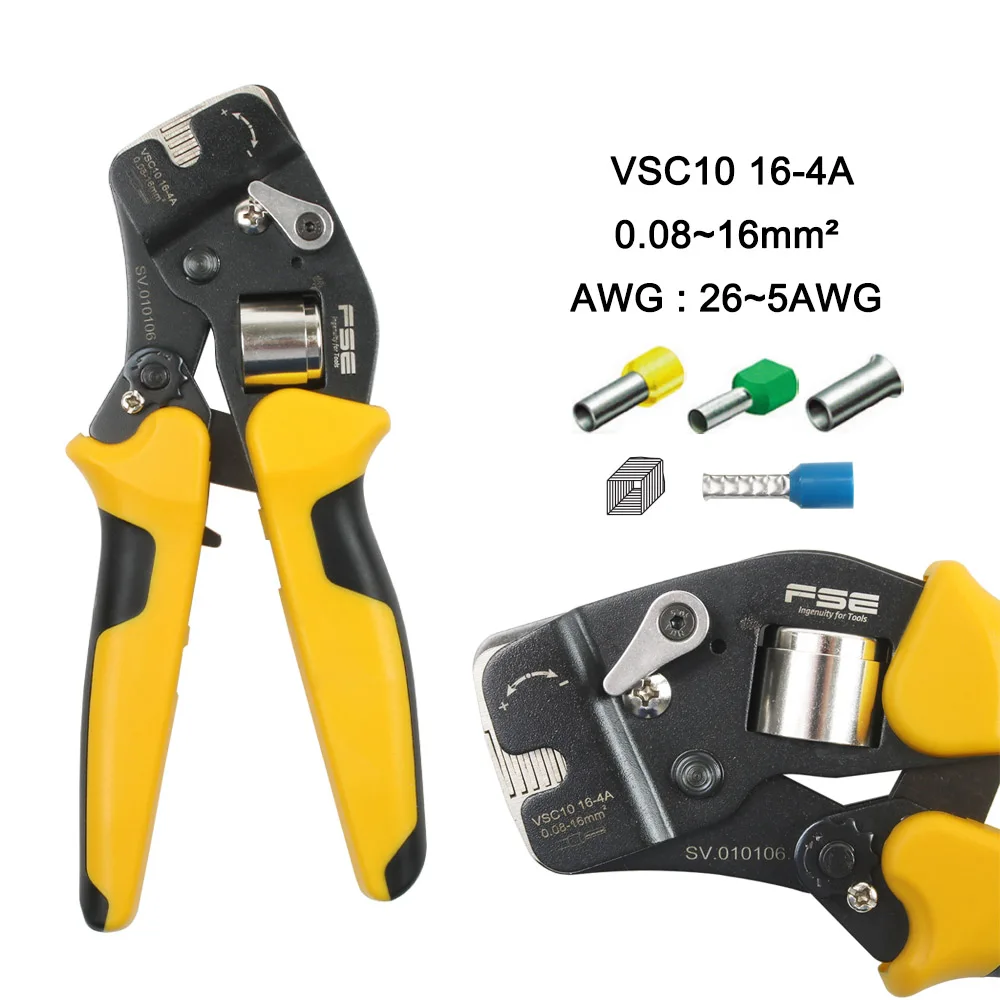 VSC8 16-4A 6-4A 0.25-10mm 23-10AWG Adjustable Precise Crimp Pliers Tube Bootlace Terminal Crimping Hand Tool VSC9 6-4A 6