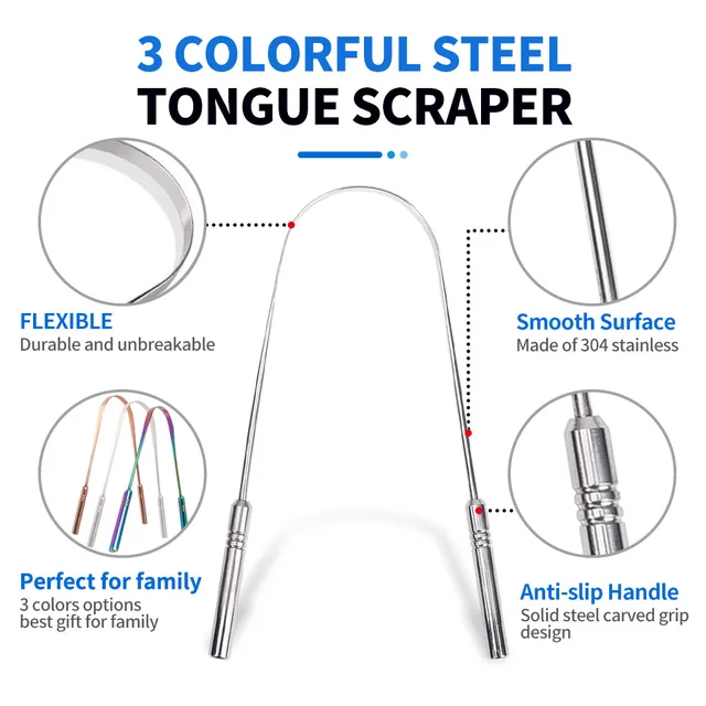 Stainless steel tongue scraper for fresh breath and oral hygiene