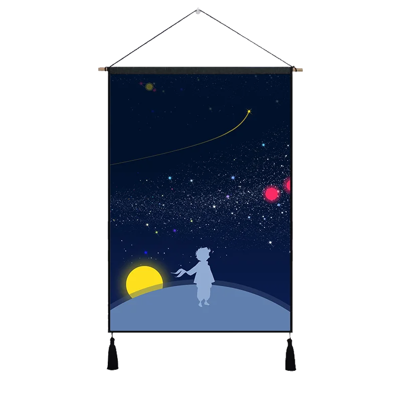 Темный хаки Синяя планета мультфильм маленький Le Petit Prince подвесной ткань хлопок линия живопись плакат домашняя декоративная настенная вешалка гобелен подарок - Цвет: Темный хаки