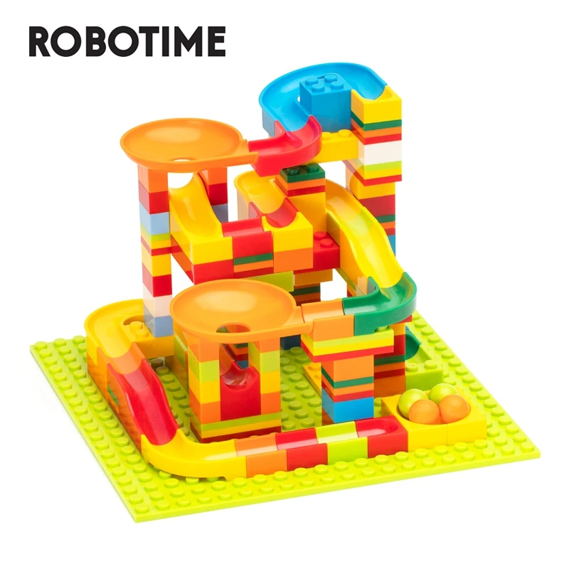 

Robotime 140 PCS Diy Marble Race Run Duploed Block Compatible Building Blocks Funnel Slide Blocks Assemble Toys For Children