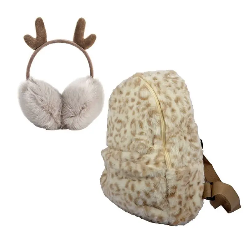 

2020 1 Set Cute Ear Warmer Earmuffs Backpack Casual Rucksack College Daypack for Teenager Backpack