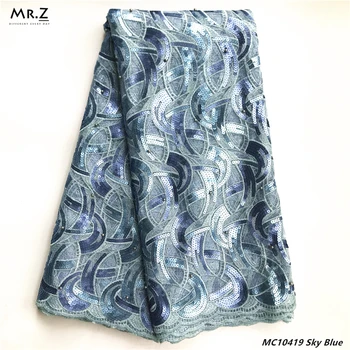 

Mr.Z Sky Blue Embroidered French Tulle Lace Fabric African Women Party Cloth French Tulle Net Lace Fabric High Quality Cord Lace