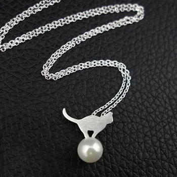 

Fashion Beautiful Drawing Cat Pearl Personality 925 Sterling Silver Exquisite Jewelry Anti-allergic Pendant Necklace H114
