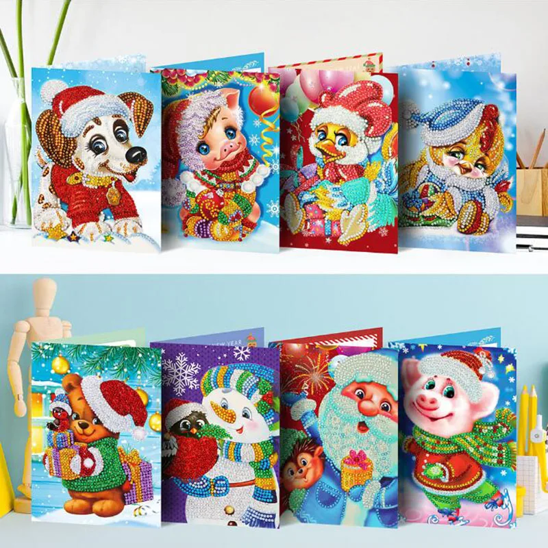 

Christmas Greetings Card Gift 5D Diy Animals Round Stone Bead Diamond Painting Mosaic kit 3D Diamant Embroidery Cross Stitch