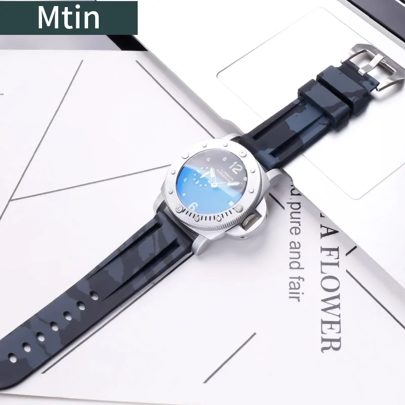 24mm rubber strap men's pin buckle watch accessories For Panerai watch strap outdoor sports wristband ladies bracelet tool