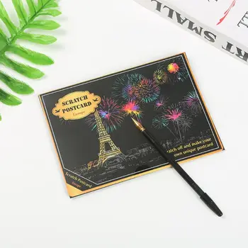 

4Pcs/Set Creative Color Postcard Scraping Night Scenes Scratching Cartoon Animal Characters Greeting Cards H7EC