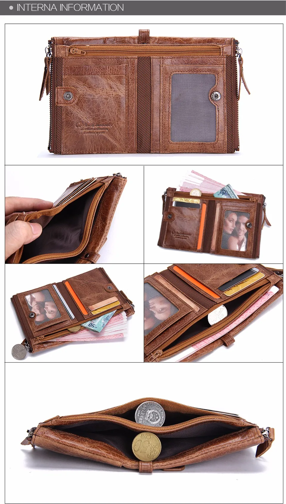 CONTACT'S HOT Genuine Crazy Horse Cowhide Leather Men Wallet Short Coin Purse Small Vintage Wallets Brand High Quality Designer