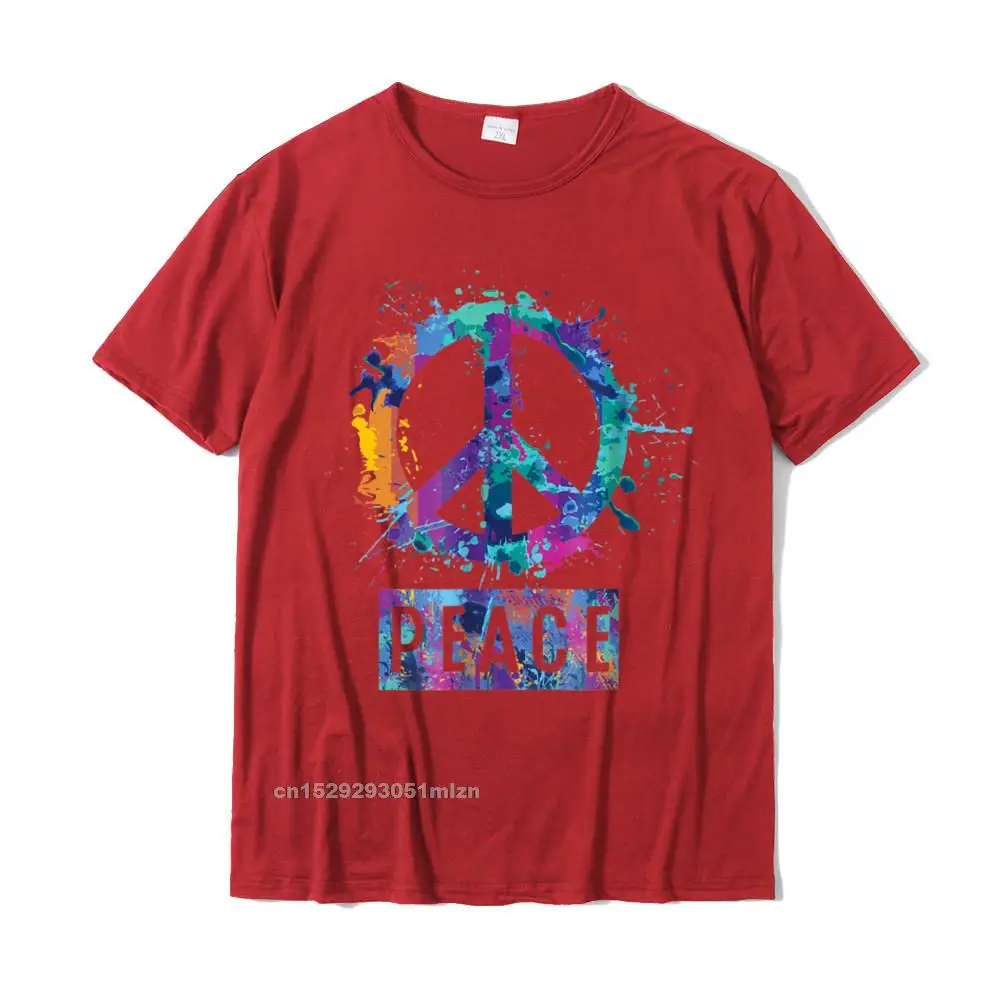 Casual Comics Gift Short Sleeve Summer Tees Funny Crewneck Cotton Fabric Tshirts Male T-Shirt Free Shipping Peace Sign T-shirt Hippy Symbol Rainbow by Zany Brainy__3578 red