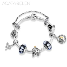 925 стерлингового серебра сказочный мир готовой продукции браслеты стеклянные бусины с звездным небом Шарм браслет модные ювелирные изделия