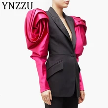 YNZZU, осенний дизайн, Женский блейзер в стиле пэчворк с рукавами-бутонами, шикарный хит цвета, с пышными рукавами, с вырезами, Женская куртка, блейзеры, A1248