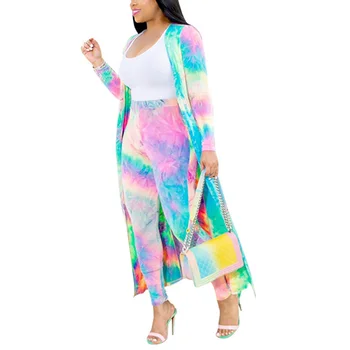 

Plus Size Women Two Piece Set Sexy Printed 2 Pieces Set Print Elegant Long Cardigan Bodycon Pants