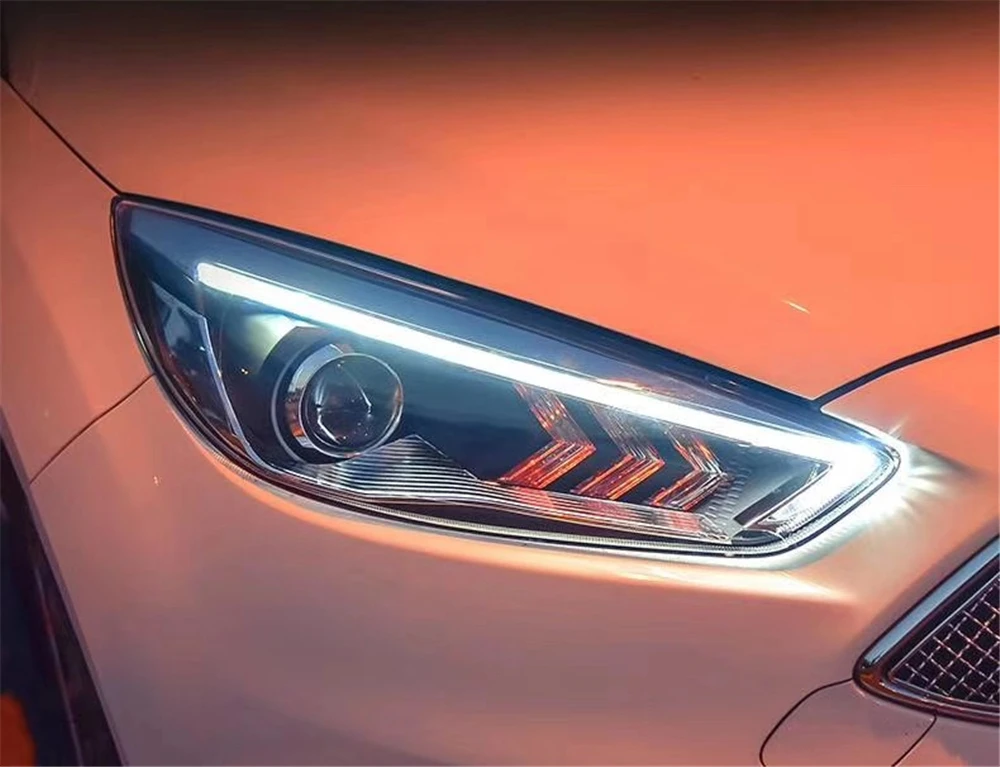 2 шт. светодиодный фары для Ford Focus Автомобильный светодиодный фонарь с двумя ксеноновыми линзами, дневные ходовые огни, противотуманные фары