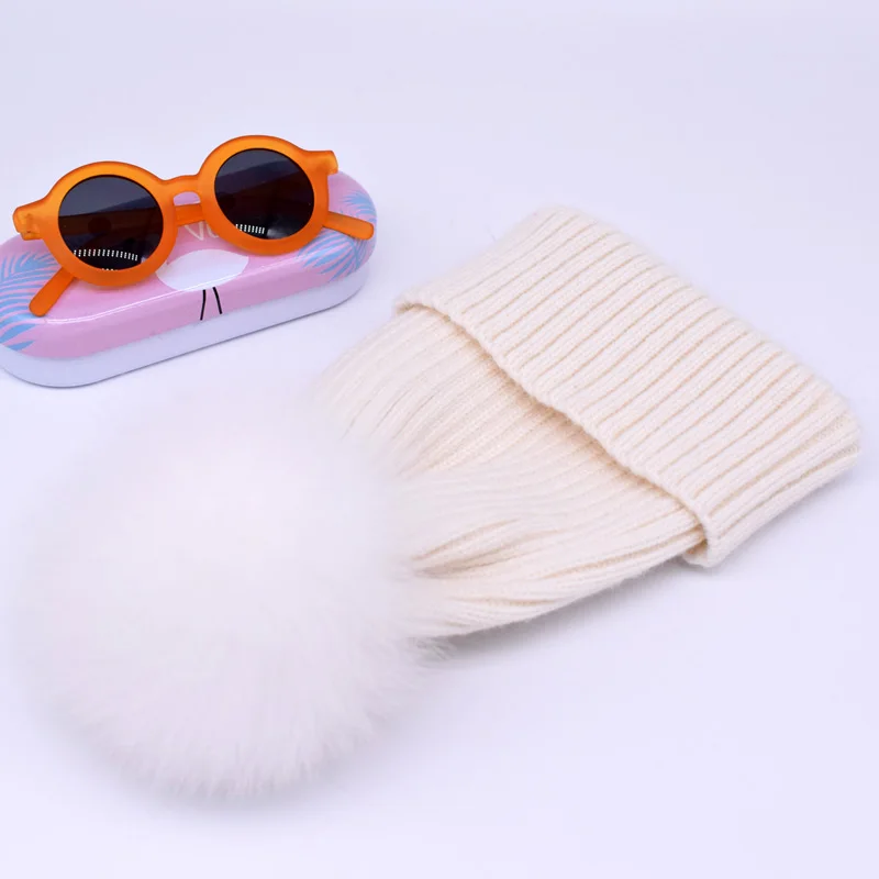 wool milk fox fur Новинка, зимняя шапка, роскошные качественные шапки с меховым помпоном, шапка высокого качества для девочек, женские зимние шапки - Цвет: wool milk fox fur
