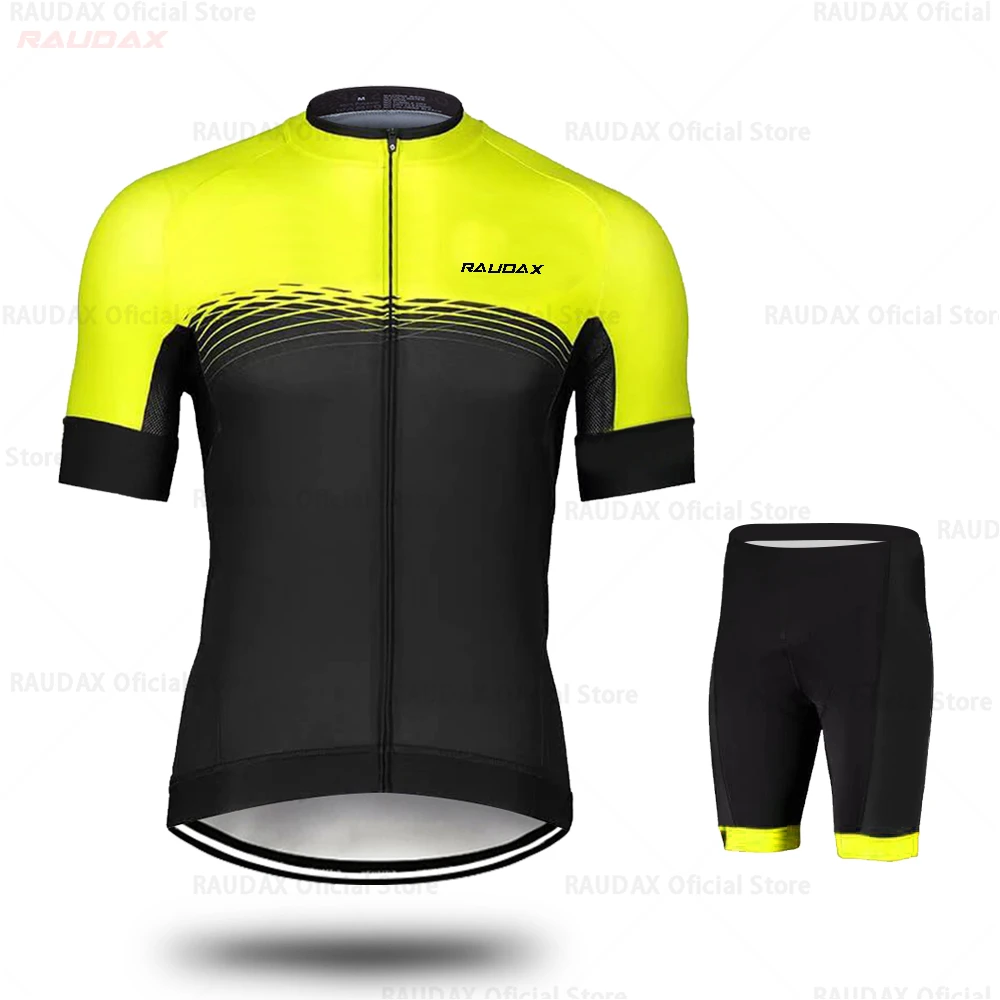 

RAUDAX Cycling Jersey 2019 Fluorescent Yellow Cycling Clothing MTB Cycling Bib Shorts Bike Jersey Set Triathlon Ropa Ciclismo