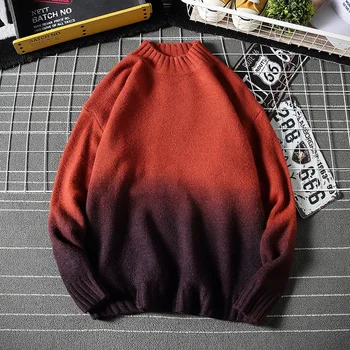 

2020 Autumn & Winter New Arrival Plus Size Gradient Hit Color Half-neck Sweater Casual Round Neck Pullover Sweater Free Shipping