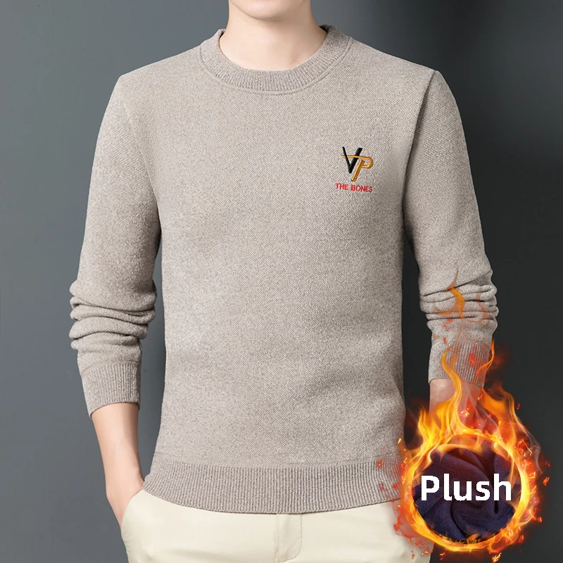 

Sweater Mens Winter Thick WarmMen O-Neck Knitted Plush Thickened Men's Sweater Round Neck Pullover Sweater Men's Outer Coat