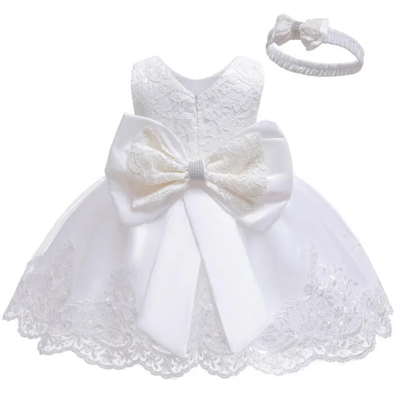 Baby Girls Princess Dress And Hairband 2Pcs Elegant Bow Toddler Girl 1 Years Birthday Party Lace Ball Gown Vestidos Kids Dresses (22)