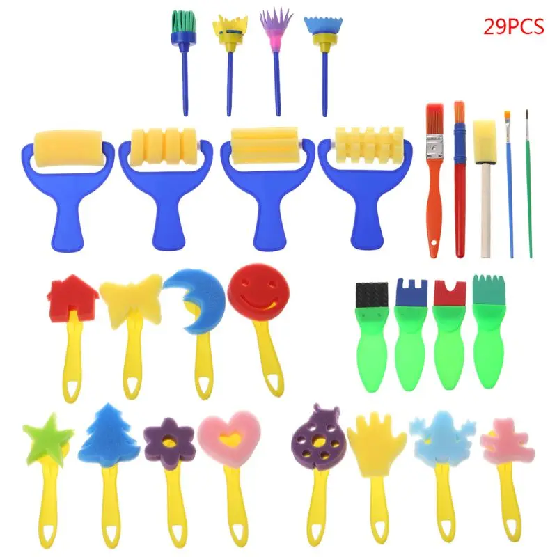

29PCS/SET Washable Sponge Painting Brushes Set for Kids Children Toddler Early Education Learning Toys Art Supplies Gifts