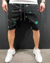 Pantalones cortos con bordado de animales para hombre, Pantalón deportivo informal, elástico, Delgado, tendencia de moda, de verano