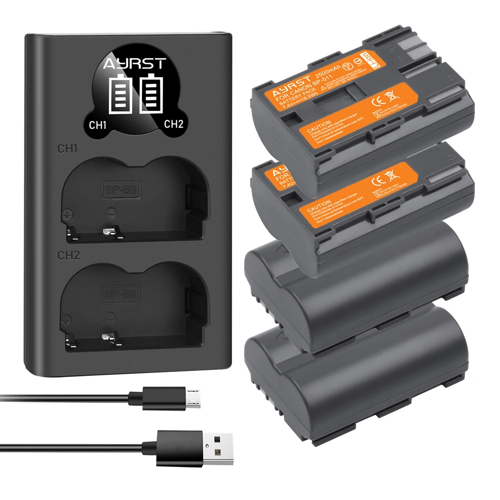 Caricatore USB Per Batteria Canon BP-511A - Ricarica Tramite USB, Con Display LCD, Compatibile Con Power Bank