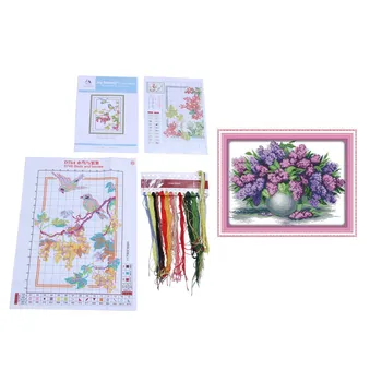 

Stitch Embroidery 11CT Printing Bird and Berry Pattern 36 x 47 cm & Lavender Vase Pattern Cross Stitch 57 x 43cm