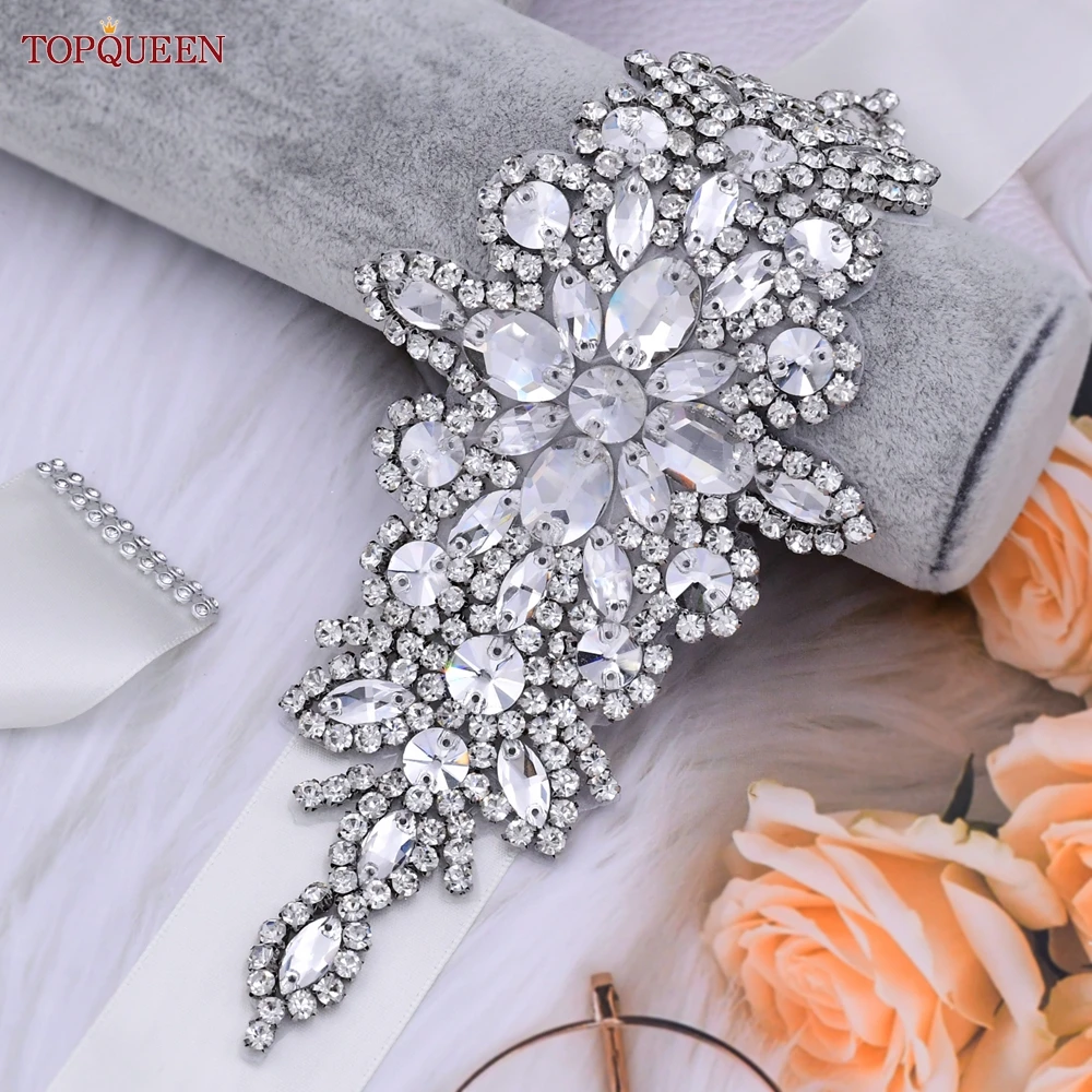 TOPQUEEN S01 Women's Belt Luxurious Bride Bridal Sash Rhinestone Applique for Evening Party Prom Gown Dress bridal waistband bridal dress decoration