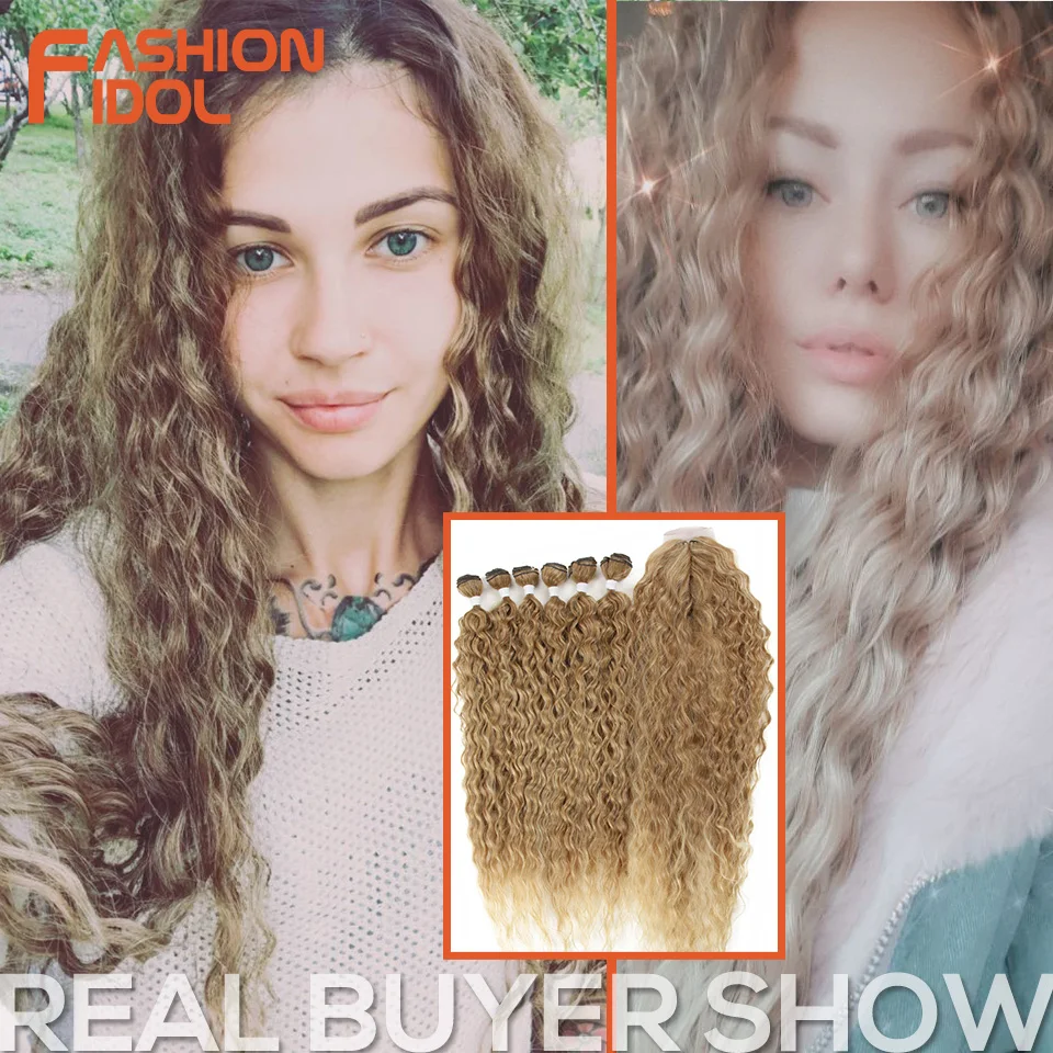 Tanie Moda IDOL Afro perwersyjne kręcone włosy z zamknięcie dla czarnych kobiet miękkie długie 30 cal Ombre złoty włosy syntetyczne ciepła odporne na