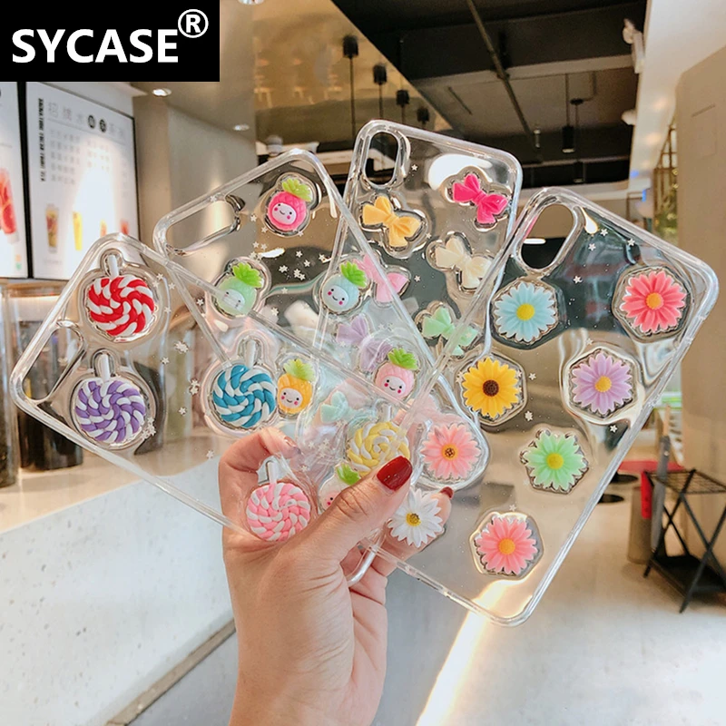 SYCASE Luminous 3D cute soft cover For iPhone XR X XS Max x6 6S 7 8 Plus case fruit vegetables Lollipop Bow shape phone |