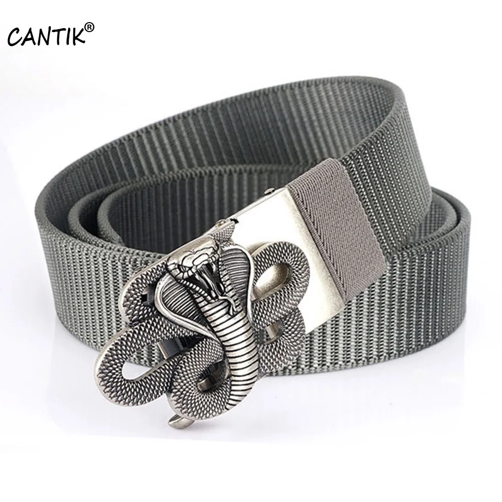 CANTIK Unique Snake Pattern Automatic Animal Belt High Quality Nylon & Canvas  Belt Men Accessories Freeshipping 3.5cm CBCA303 cantik unique design fashion swan pattern hollow automatic buckle quality ladies nylon