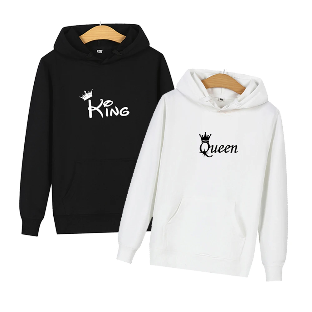 Парные толстовки King and Queen для женщин и мужчин свитшот влюбленных пар корейский