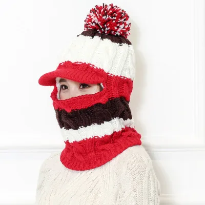 Женская лыжная шапка и шарф, 2 шт., теплая зимняя шапка для девушек, вязаная шапка, теплая шапка Skullies Beanies - Цвет: 8
