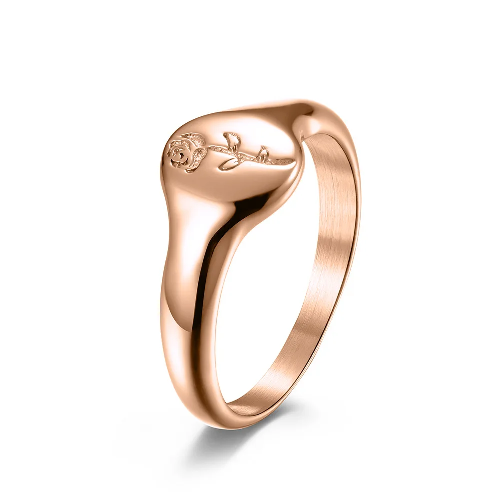 Romantic Wedding Jewelry for Women Stainless Steel Flower Rings PVD Gold Plated Rose Signet Waterproof