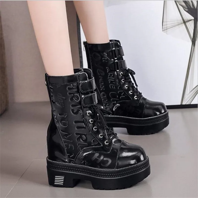 Women's Autumn Ankle Boots Platform Breathable Chunky Sneakers Short Boots Round Toe 10.5cm Heel Thick Bottom Winter Boots New