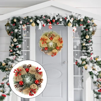 

1Pc Doors Hanging Wreath Christmas Rattan Rings Garland Pine Needle Decoration