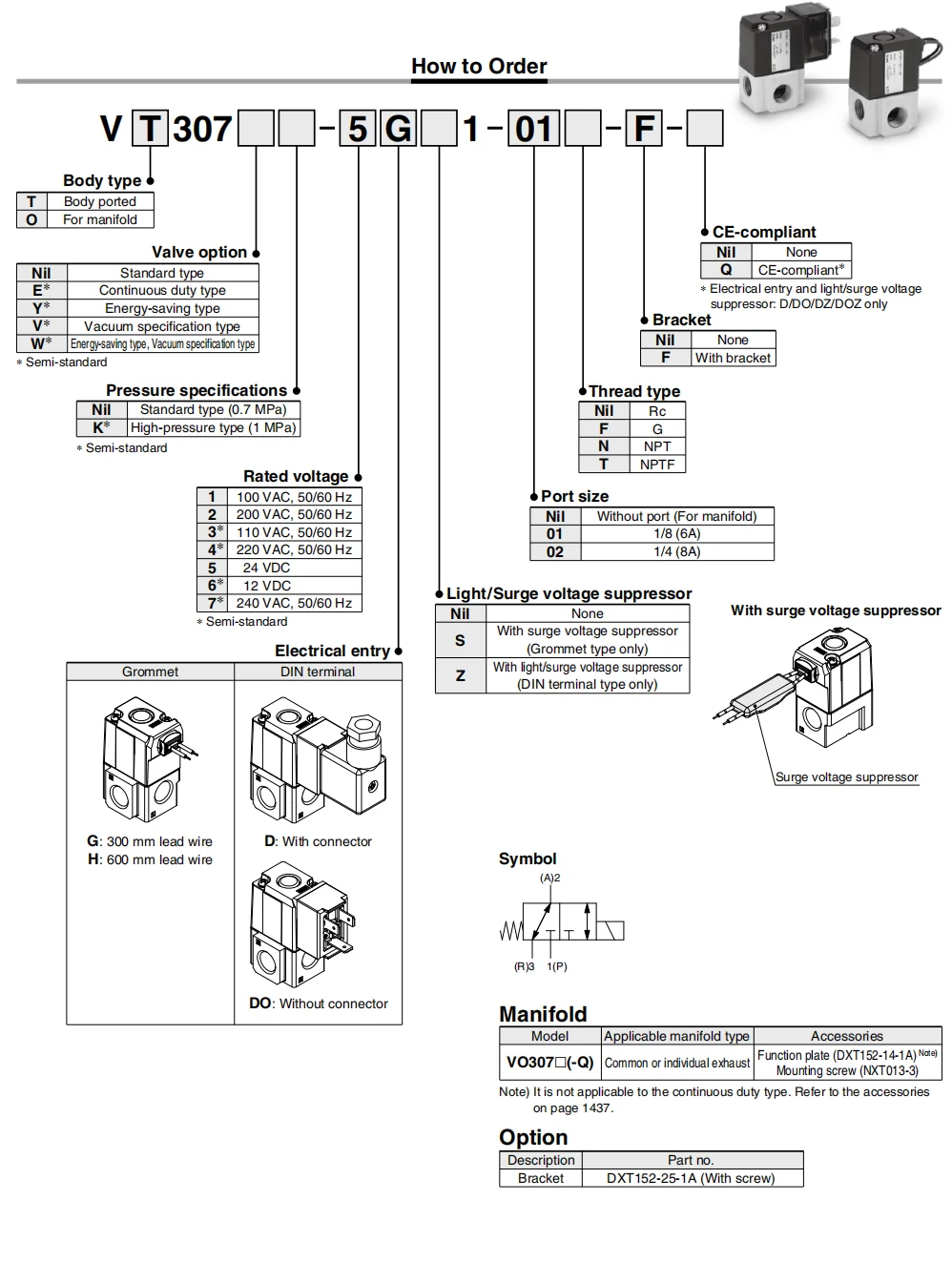 VT307-5DZ-02 VT307V-5DZ-02 VT307V-5DZ-01-F VT307-5DZ-01-F SMC электромагнитный клапан