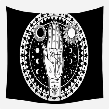 

Mysterious Hand Divine Tapestry Wall Fabric Indian Mandala Tenture Hippie Sun Moon Astrology Ouija Travel Blanket Boho Decor Mat