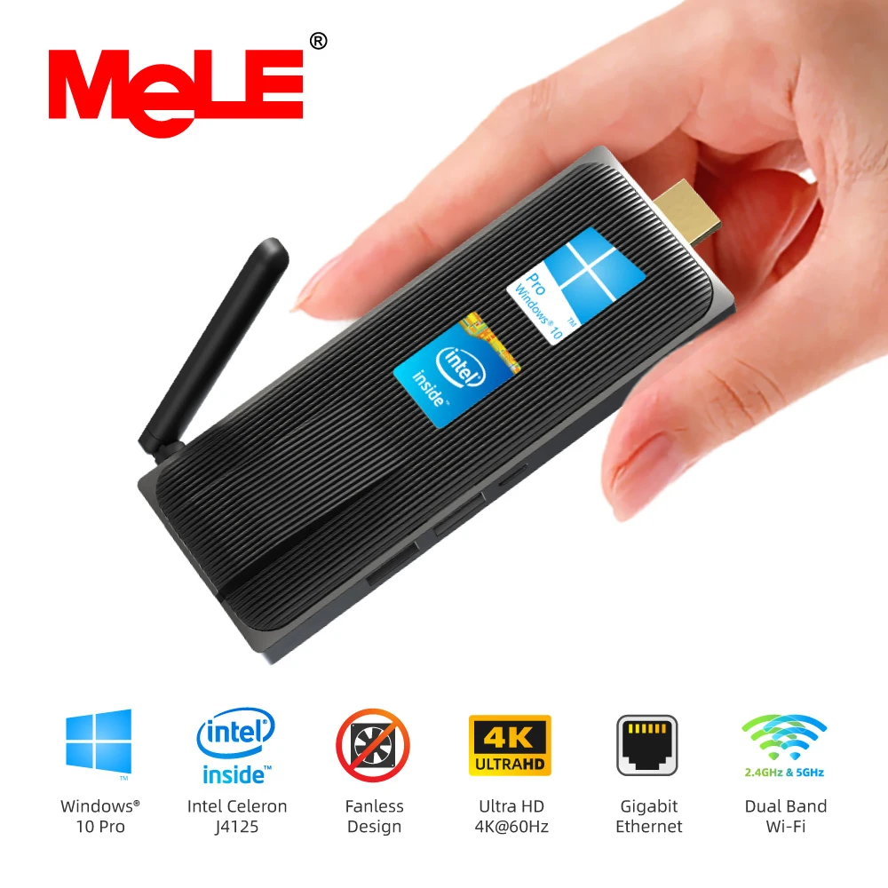 MeLE Celeron J4125 Quad Core 8GB 128GB J4105 J3455 4K Fanless Mini PC  Windows 10 Pro MeLE PC Stick Mini Computer HDMI WiFi LAN|Mini PC| -  AliExpress