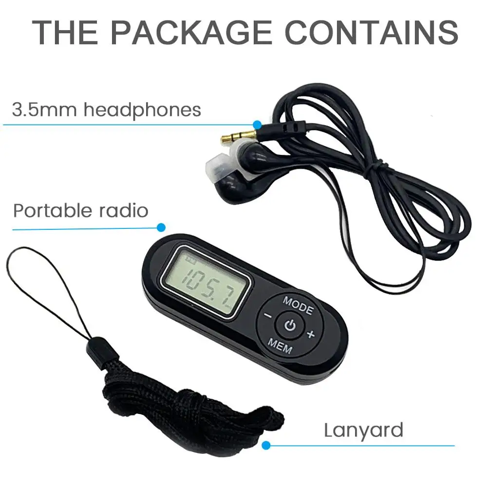 JINSERTA Pocket FM Radio FM:64-108MHz Portable Sports Radios Receiver Mini Walkman with LCD Display Neck Lanyard 3.5mm Headphone