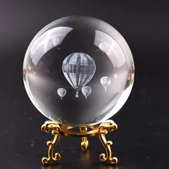 

8cm Hot Air Balloon 3D Fake Crystal Glass Ball Quartz FengShui Ornament Craft Travel Take Pictures Home Accessories Gifts