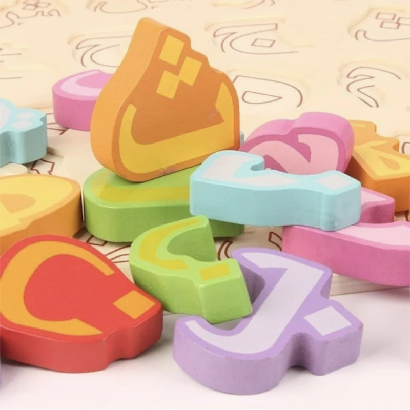 28 Arabic Alphabet Wooden Color blocks Puzzles Educational Toys For Toddlers Preschool Montessori Early Learning Gifts For Kids 6