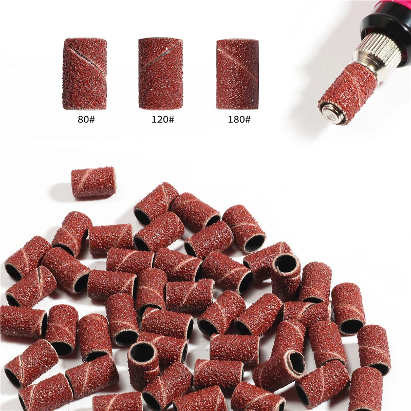 Sanding Cap Bands Electric Manicure Machine 180/120/80 Grit Nail Drill Grinding Bit Files Pedicure Tool Set Brown 100/50pcs nail drill bit manicure tools electric manicure set electric nail drill bit manicure drill bit electric manicure drill