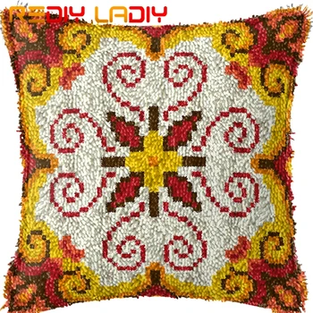

Latch Hook Kit Make Your Own Cushion Gold Mandala B Pre-Printed Canvas Crochet Pillow Case Latch Hook Cushion Cover Arts & Craft