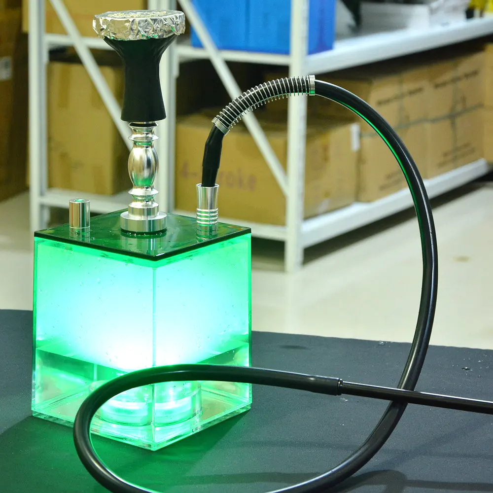 

New Acrylic Shisha Pipe Set Hookah with LED Light Sheesha Silicone Bowl Hose Spring Charcoal Tongs Chicha Narguile Accessories