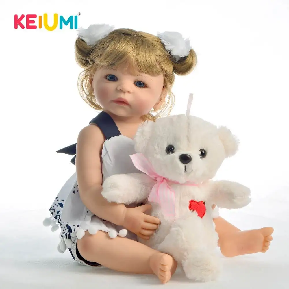 

22 inch New Arrival Full Body Vinyl Baby Doll Girl Toy Lifelike Boneca Reborn Babies Blond Curls Hair Kids Birthday Present