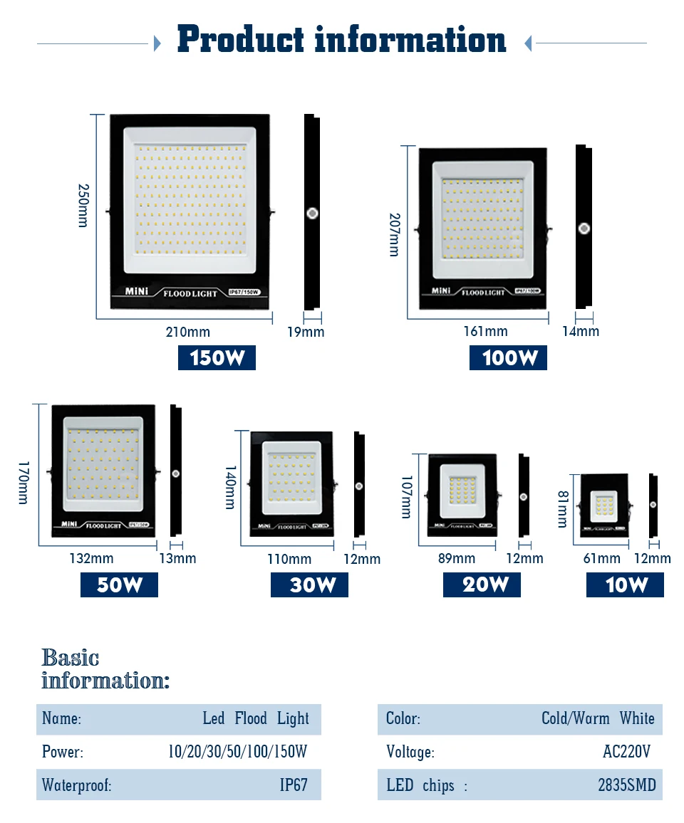 2Pcs/lot LED Flood Light AC220V 10W 20W 30W 50W 100W 150W Outdoor Floodlight Hb9b3bc8ab5eb4180919ad1936237f67bk